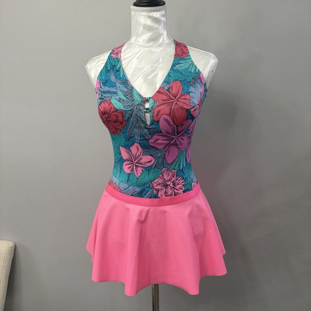 VTG Maxine of Hollywood Swimsuit Sz 12 Floral One-Piece Rockabilly Pinup USA